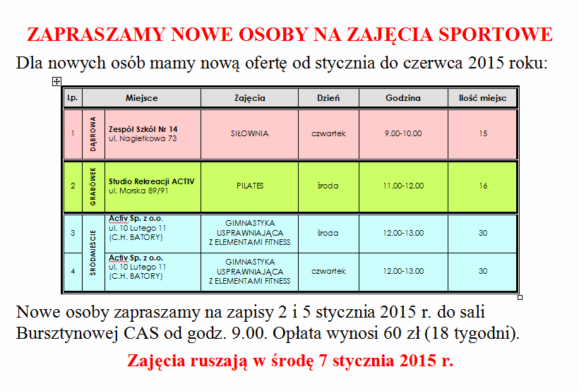 Zapisy na zajęcia sportowe