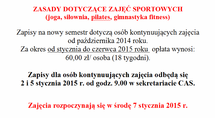 Zasady dotyczące zajęć sportowych